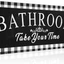 Jetec Buffalo Plaid Bathroom Decor Wooden Vintage Bathroom Wall Sign 13.8 x 5.1 Inch Take Your Time Farmhouse Wall Hanging Plaque Rustic Wood Black Checkered Decor for Restroom Home Door