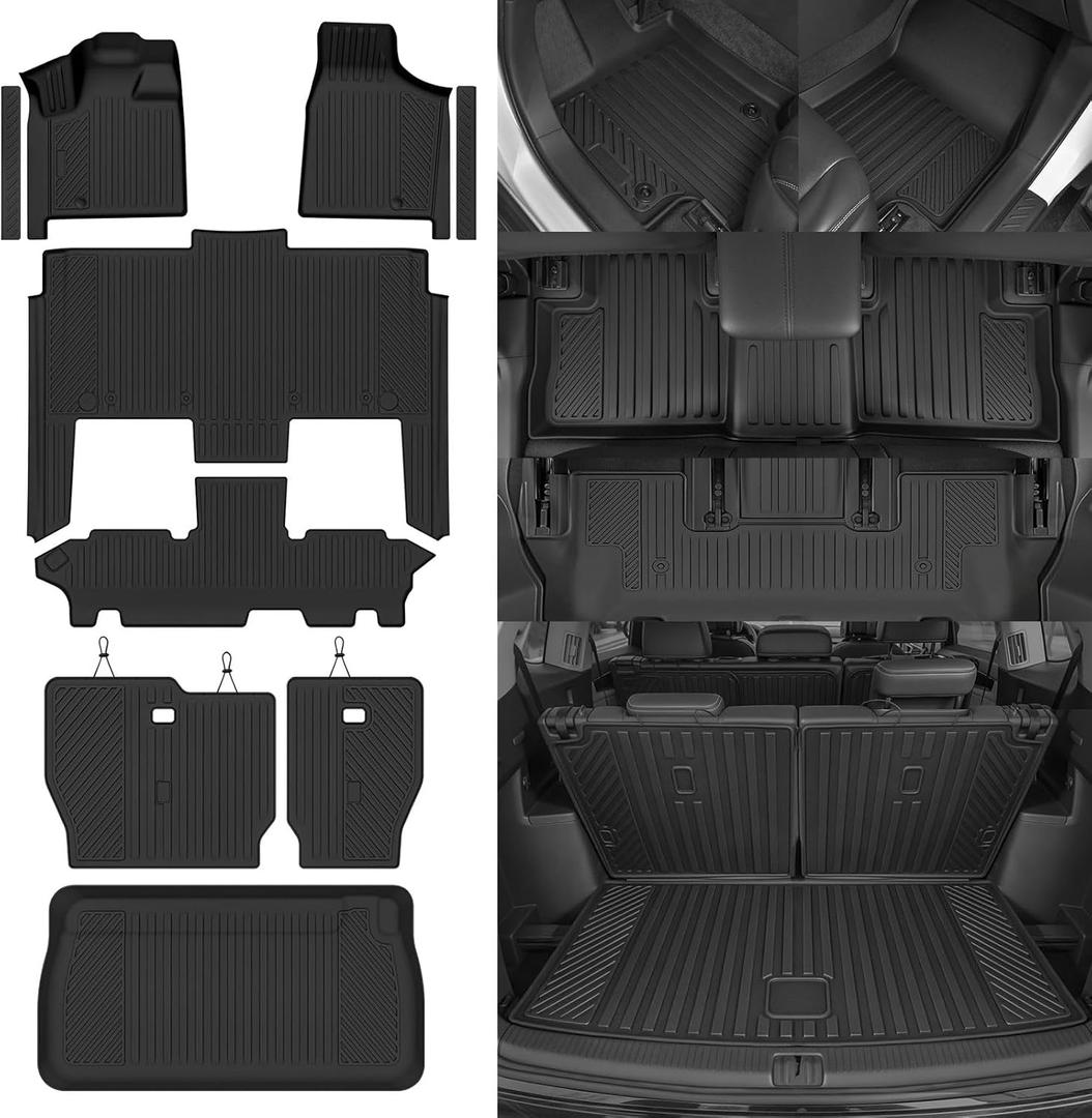 Custom Fit Floor Mats for 2011-2021 Dodge Grand Caravan 7 Seat | All Weather TPE Floor Liners & Trunk Mat & Backrest Protectors & Door Sill Guard | Odorless Full Set Interior Accessories, Grand Caravan 7 Seat|2011-2021