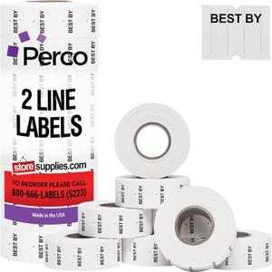Perco 2 Line "BEST BY" Labels - 8 Rolls, 1 Sleeve, 6,000 Blank Date Gun Labels for Perco 2 Line Date Guns - Made in USA