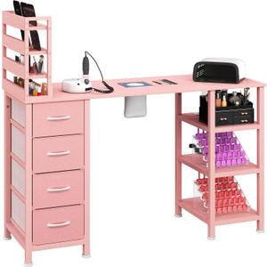 LIVEHOM Manicure Table with Dust Collector & Power Outlets, Nail Tech Desk, 15.74"D x 47.24"W x 47.24"H