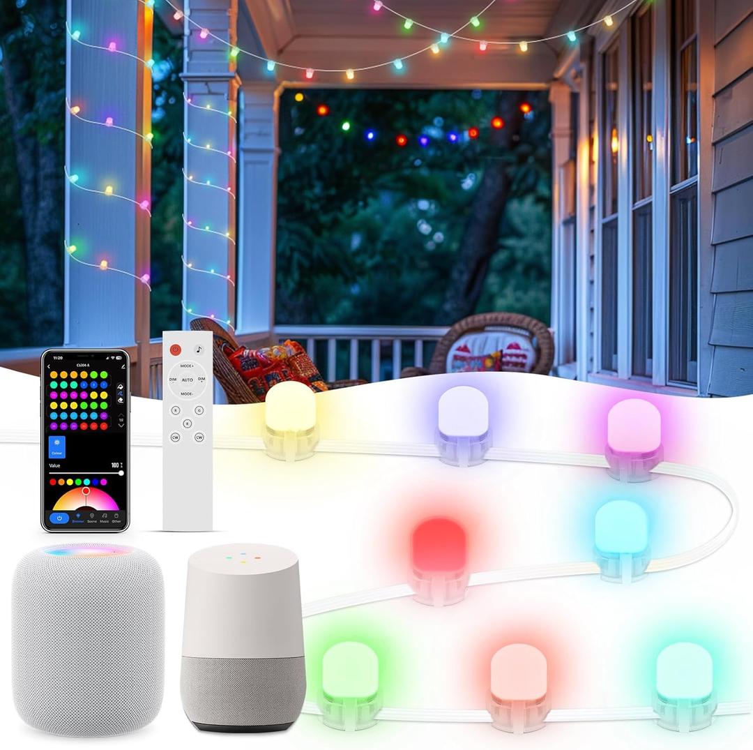 Smart RGB+IC Permanent String Lights Indoor and outdoor 76ft 200 LEDs Music Sync 110+ Scene Modes IP65 Waterproof With Alexa & Google Compatibility For Parties Holidays Everyday Ambiance Christmas