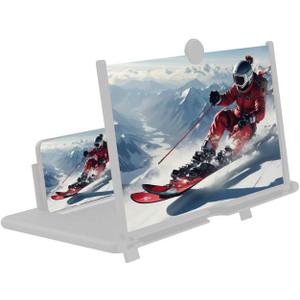 12 Inch Smartphone Screen Magnifier 3D HD Foldable Phone Stand with Adjustable Angle, Suitable for Movies, Videos, and Games,Supports All Smartphones. (White)