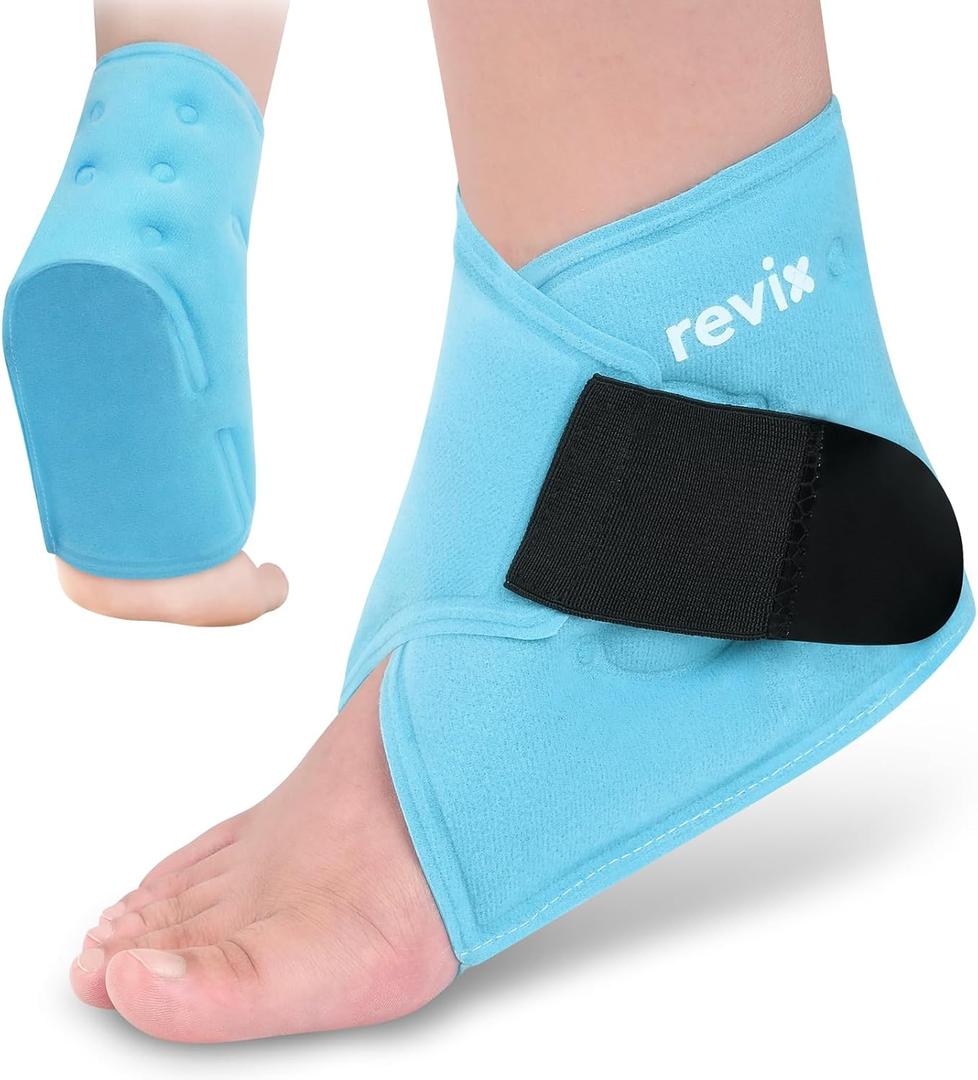 REVIX Ankle Ice Pack Wrap for Plantar Fasciitis & Foot Pain Relief, Reusable Gel Cold Compress Wrap for Feet Swelling, Achilles Tendonitis, and Sprained Ankles Recovery