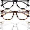 Gaoye 3 Pack Blue Light Blocking Glasses, Retro Round Eyewear Frame Anti Eyestrain Computer Glasses for Women Men - GY1688 (Black+Tea Leopard+Transparent)