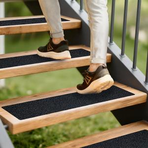 LifeGrip Anti Slip Traction Treads (10-Pack), 6 inch X 28 inch, Best Grip Tape Grit Non Slip, Outdoor Non Skid Tape, High Traction Friction Abrasive Adhesive for Stairs Step, Black (6" X 28" X 10P)