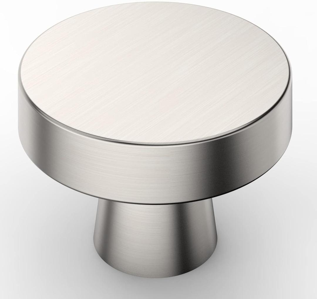 Amerdeco 6 Pack Brushed Satin Nickel Cabinet Knobs 1-1/4 Inch(32mm) Single Hole Cabinet Handles Dresser Knobs Drawer Knobs and Pulls for Bathroom Cabinets