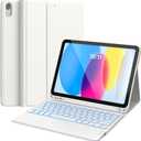 CHESONA for iPad 10th Generation Case with Keyboard, 7 Color Backlight, Multi-Touch Trackpad, Flip Stand Case with Pencil Holder, 2 Wireless Channels for iPad (A16) 11th/10th Gen (2025/2022), White