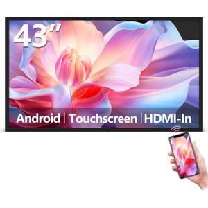 43" Multi-Touch Screen Industrial Monitor, FHD 1080P Digital Signage Display for Advertising, Reverse Control Laptop, Wireless Screen Mirroring, Built-in Speakers, USB, HDMI Ports (Black)