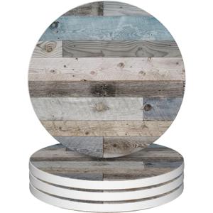 Drinks Coasters Set of 4, Woodboard Round 4" Cup Coasters, Absorbent Ceramic Stone Coasters with Cork Base, Cute Coasters for Table Home Dcor, Ideal Gifts for Women Men