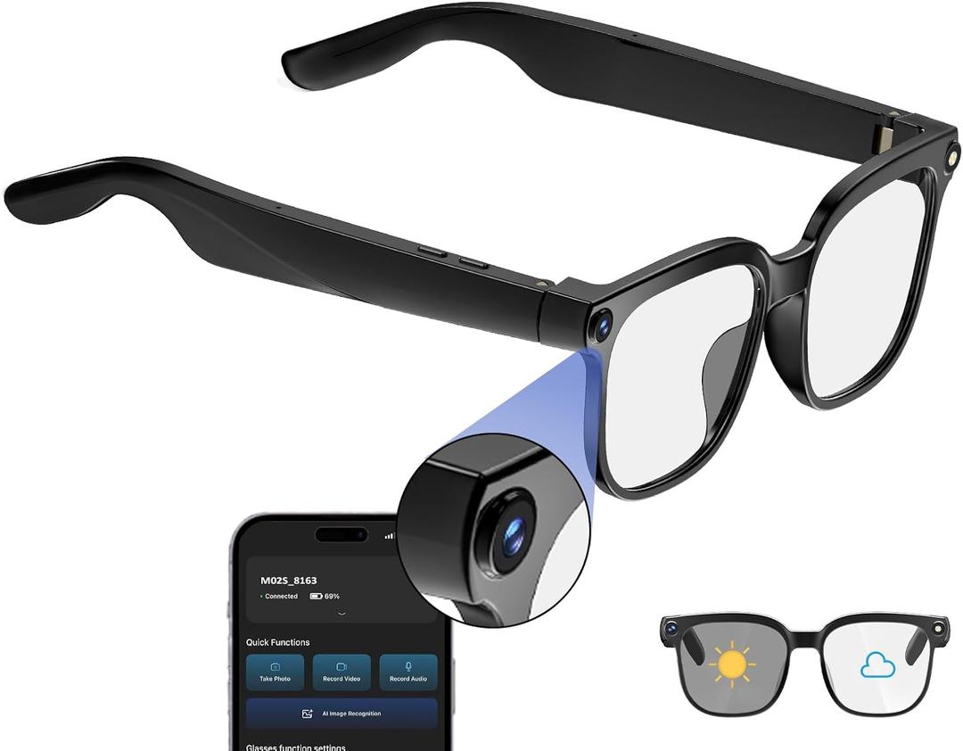 AI Smart Glasses with Camera,4K with Audio Bluetooth Camera Glasses for Men Women 8MP 32G HD Hidden Video Recording Support Live Feed,Ai Voice Control,150+ Language Translate, Chart GPT, WiFi