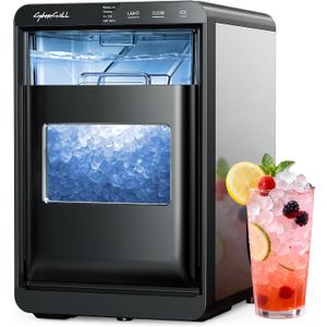 CyberChill Nugget Ice Maker Countertop 44lbs Per Day Pebble Sonic Ice Makers Machine Chewable Pellet Ice with Self-Cleaning Removable Water Tank See Through Window for Home/Kitchen/Office