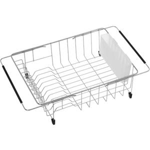 iPEGTOP Expandable Multifunctional Dish Drying Rack, Over The Sink, in Sink Or On Counter Dish Drainer Rack Organizer Shelf with White Utensil Silverware Holder, Rustproof Stainless Steel