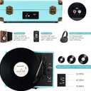Record Player with Speakers 3-Speed Bluetooth Suitcase Portable Vinyl Record Player Belt-Driven RCA Line Out AUX in Headphone Jack Vinyl Vintage Turntable Blue