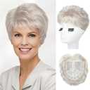REECHO Hair Topper, Short Wiglet Hair Topper for Women with Thinning Large Coverage Synthetic Top Crown Hairpiece for Women (Pearl Platinum)