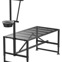 600 Lbs Goat Milking Stand with Feed Bin, Livestock Stand for Sheep Trimming Hooves, Goat Stantion Metal Black with Adjustable Head Piece and Legs, Large Size