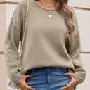 Saodimallsu Womens Oversized Crew Neck Sweaters Long Sleeve Slouchy Knit Fall Casual Loose Side Split Pullover Tops (Medium, Dark Khaki)