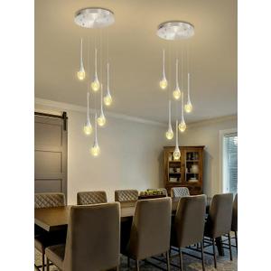 Ykolupty H86 Pendant Lights Kitchen Island 6-Lights Pendant Chandelier for Dining Room Hallway Stairwell,Silver Chandelier Suit for Sloping Ceiling LED Dimmable 2700K-6000K