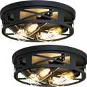 ZHU YAN Flush Mount 4-Light Ceiling Light Fixture for Hallway, Kitchen, Entryway - Black, E26 Base (2 Pack)