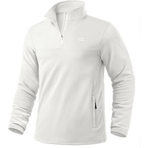 Pudolla Men's Quarter Zip Pullover with 2 Pockets Fleece Warm Soft Golf Sweatshirts for Running Athletic Workout (X-Large, Off-white)