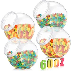 4 Pcs 60 oz Plastic Candy Jar with Lid for Candy Buffet Large Storage Jar Clear Food Storage Canisters Kitchen Countertop Container for Cookies Snacks Indoor Outdoor