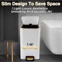 Small Bathroom Trash Can with Lid Soft Close, 1.8 Gallon Stainless Steel Garbage Can with Removable Inner Bucket, Slim Step Pedal Trash Bins (White)