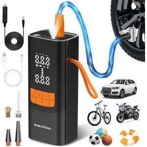 Tire Inflator Portable Air Compressor, 15000mAh and 150PSI Car Tire Pump with Pressure Display for Cars, Motorcycles, Bicycles, Ball Bikes with Pressure Gauge, Dual-Use Type