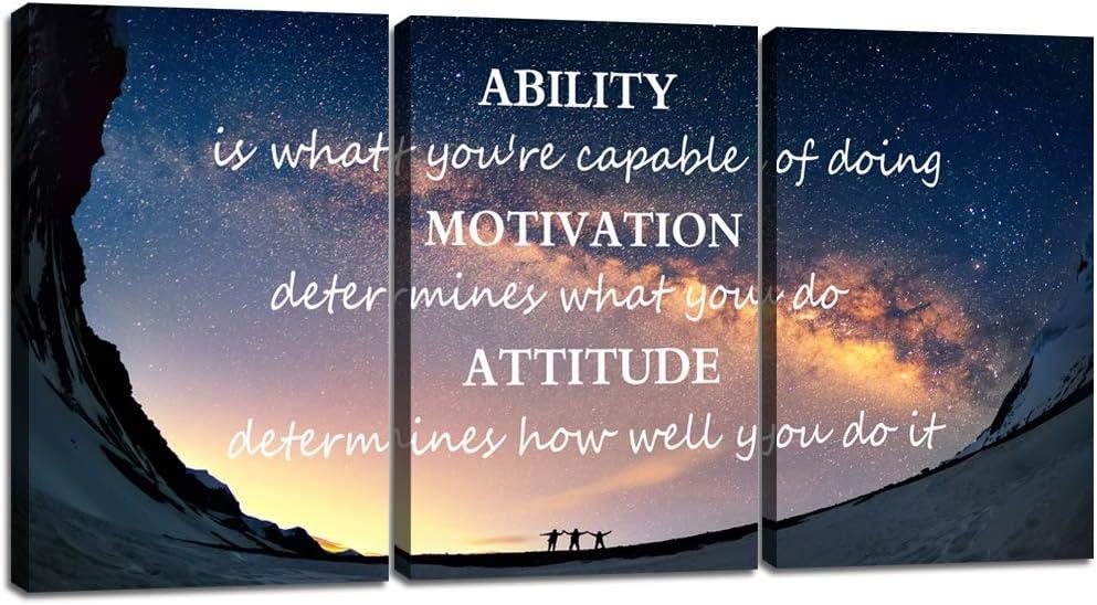 Yetaryy Large Canvas Quotes Wall Art Ability Motivation Attitude Inspirational Saying Posters and Prints 3 Piece Home Decor Entrepreneur Office Words Quote Decoration Ready to Hang - 60" W x 28" H