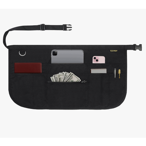 7 Pockets Server Apron with Buckle Closure & Zippered Money Pouch – Stain Resistant, Black Waitress Apron