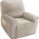 MAXIJIN Velvet 4 Piece Recliner Cover Stretch Plush Soft Recliner Chair Covers Thick Soft Reclining Chair Slipcovers Furniture Protector with Side Pocket for Kids, Pets (Khaki)