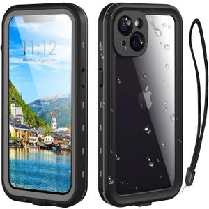 Waterproof Phone Case Compatible with iPhone 13, IP68 Waterproof Shockproof Dust-Proof Phone Case with Built in Screen Protector, Full Body Protective Case (Black, iPhone 13)
