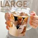 Initial Extra Large Glass Drinking Cup With Lid Straw Comfort Gifts For Woman Coffee Cup Regalos Para Mujer Teen Girl Trendy Stuffs Iced Glass Tumbler Must Haves For Women Apartment Essentials