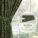 RYB HOME Olive Green Velvet Curtains 102 inches Long, Printed Floral Vintage Design Home Decoration Thermal Insulated Privacy Protect Drapes for Bedroom Living Room, W50 x L102 inches, 2 Panels