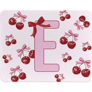 Rusenbao Cute Custom Cherry Mouse Pad, Cute Small Personalized Coquette Pink Bow Mouse Pad for Desk Women Girls, Customizable Initial Mousepads for Laptop, Computer, Office, 9.5x7.9 Inch(Letter E)