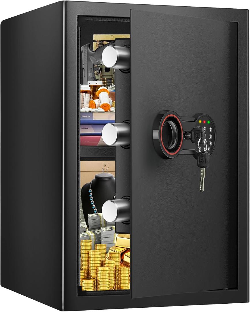 3.4 Cub Large Home Safe Fireproof Waterproof, Anti-theft Fireproof Safe Box with Digital Keypad, Spare Keys and Alarm System, Fire Safes for Home Document Money Valuables (3.4 Cub)