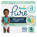 Pampers Pure Protection Baby Diapers, Size 4, 150 Count, Up to 100% Leakproof, Premium Plant-based Skin Protection, Hypoallergenic Soft Diapers