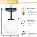 6" Mid Century Modern Globe Semi Flush Mount Ceiling Light Fixture Frosted Glass with Black Finish1-Light Globe Glass Ceiling Lights for Aisle Porch Stairway Closet Kitchen Laundry Room (Bulb Incl.)