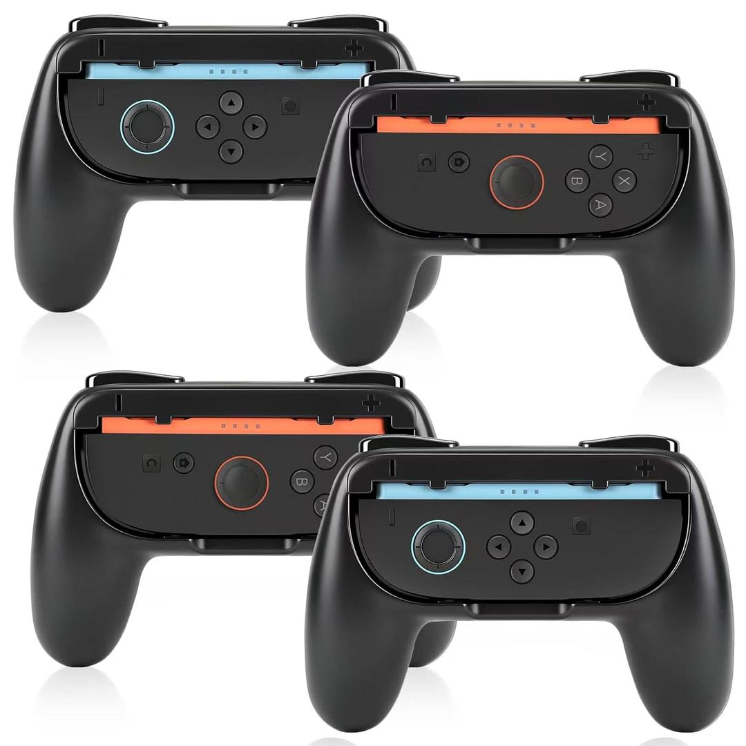JoyHood 4 Pack Hand Grips Compatible with Switch 2 Console Grip, Ergonomic Hand Grip Handle Kit Accessories fits Switch 2 Controller, FOR Switch 2 ONLY (Black)