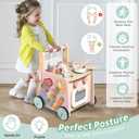 wiqins Wooden Baby Walker 9-in-1 Activity Center with Toddlers Montessori Sensory Toys and Play Kitchen Push Walker for Kids with Wheels and Storage Space, Ideal Gift for Girls Boys Ages 6-36 Month