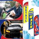 3 Pack Car Wash Sign Feather Flag 12 x 2.5 ft Auto Detail Hand Wash Windless Flags Large Advertising Feather Flag for Business Advertising