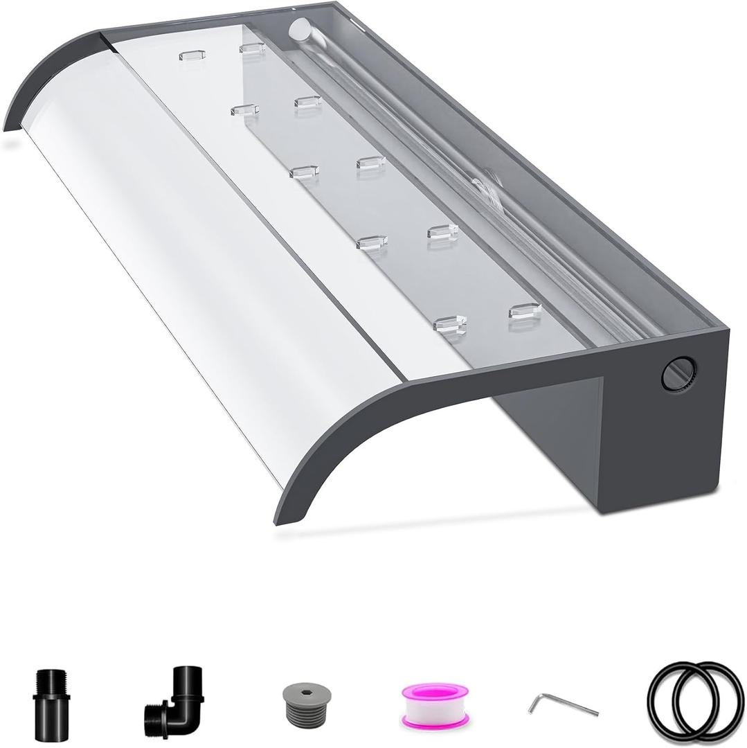 Waterfall Spillway, Clear Acrylic Pool Fountain w/Top Open Lip & Pipe Connector Kits for Outdoor/Indoor Decorative, 23.6'' Pool Water Feature for Garden Patio, Backyard Koi Pond Decor