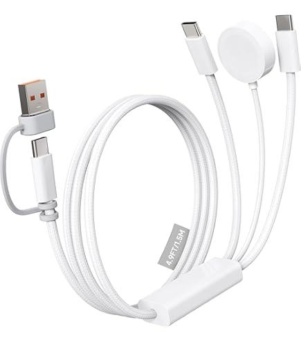 Multi Charging Cable, 100W Dual USB C Charger Cable, for Apple Watch Charger, 3 in 1 Fast Charging Cable, iPhone 17/16/15 Pro, iPad, MacBook, AirPods, Nylon Braided Travel Cable