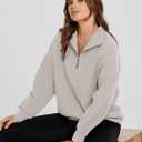 Glamaker Womens Sweatshirts Casual Essentials Pullover Fall Half Zip Tops Preppy Shirt Long Sleeve Fashion Clothes (Beige, S)