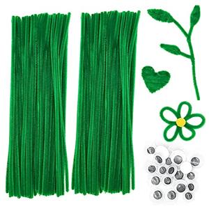 Pack of 2 Cldamecy 200 Pieces Pipe Cleaners Set with 20 pcs Googly Eyes,Green Chenille Stems Pipe Cleaners Supplies for DIY Craft Projects and Decorations