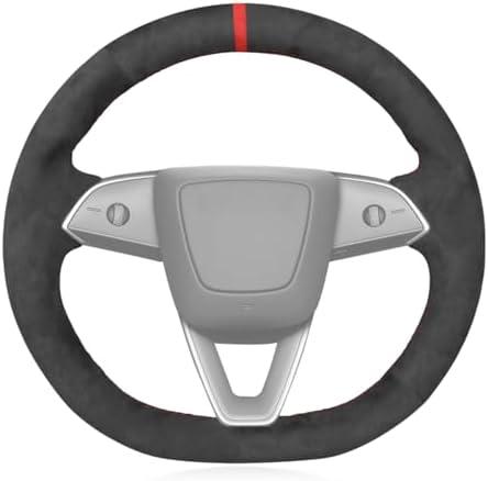 MEWANT Hand Stitched Matte Carbon Fiber&PU Leather Steering Wheel Cover Wrap for Tesla Model 3 Highland 2023 2024 2025 Steering Wheel Accessories