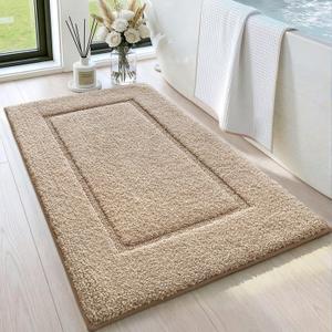DEXI Bathroom Rugs 32x20, Washable Non Slip Bath Mat for Shower Floor, Absorbent Quick Dry Bathmat with Rubber Backing, Ultra Soft Plush Carpet for Tub, Beige (1'8" x 2'8" (Rectangular))