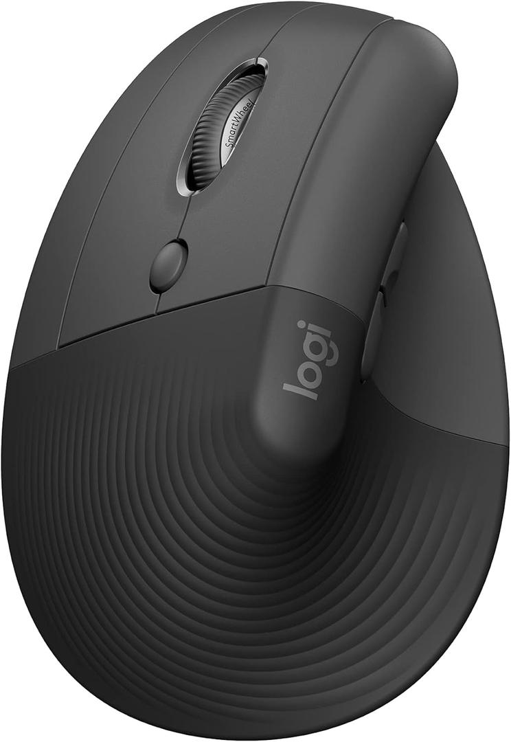 Logitech Lift Vertical Ergonomic Mouse, Wireless Bluetooth or USB Receiver, Quiet Clicks, 4 Buttons, Left Hand Wireless Mouse, Windows/macOS/iPadOS, Laptop, PC - Graphite
