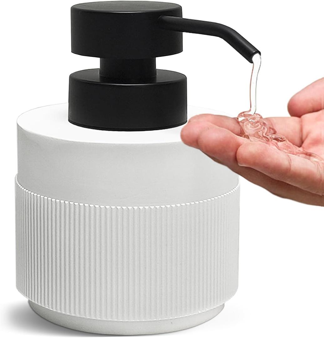 Resin Soap Dispenser for Bathroom, Hand Lotion Liquid Dispenser Easy-to-Press with Reusable Plastic Pump for Shampoo Bathroom Kitchen Countertop Anti-Slip Rust-Proof 12.5 oz White (single pack)