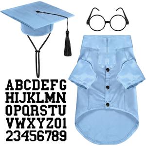 Huhumy 5 Pcs Dog Graduation Costume Set Include 2026 Pet Graduation Gown with Stole Puppy Grad Cap Lensless Glasses DIY Letter Stickers for Dogs Cats Holiday Costume Accessory(Light Blue,M)