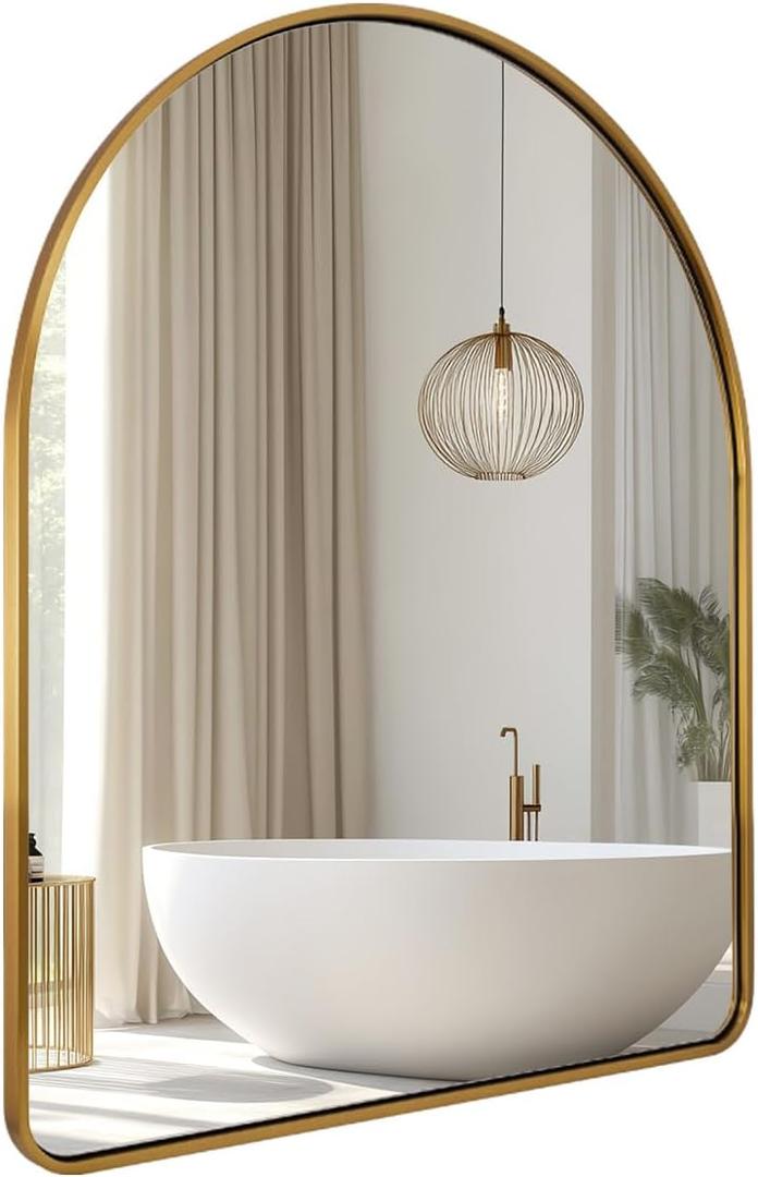 ANDY STAR 20x28’’ Brushed Gold Arched Mirror, Small Arch Wall Mirror, Arched Top Rounded Corner Seamless Rustproof Tube Metal Frame Mirror for Bathroom, Entryway, Over Sinks, HD Glass