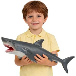 SmilerSmile Simulated Ocean Big Animal, One pc 15 Inch Soft Filled Rubber Sea Educational Toys (Great White Shark)